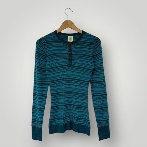 Title nine Sweaters - Title Nine Merino Wool Striped Henley Sweater Women's M Blue‎ Green